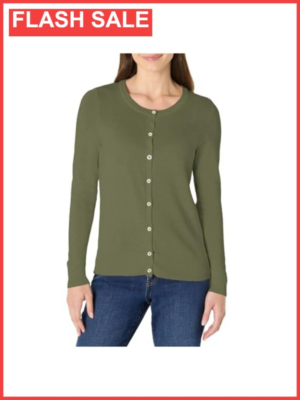 Women's Lightweight Crewneck Button Front Cardigan Sweater Regular Fit
